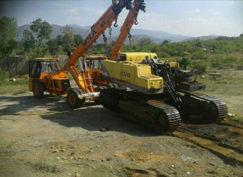 ACE Powerful Mobile Cranes Doing Recovery of Stuck Excavator- Easy Lifting of Heavy Machinery and Equipment